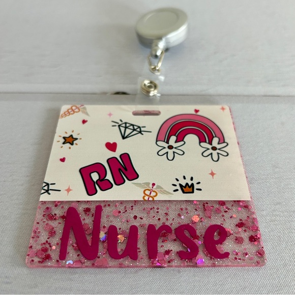 Glitter Badge Buddy | Nurse Card Holder | RN ID Tag Backer and Retractable Reel - Picture 4 of 11